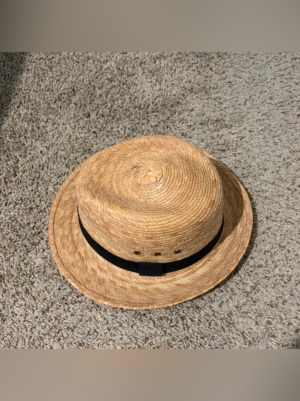 Womens Natural Straw Fedora Hat with Black Band